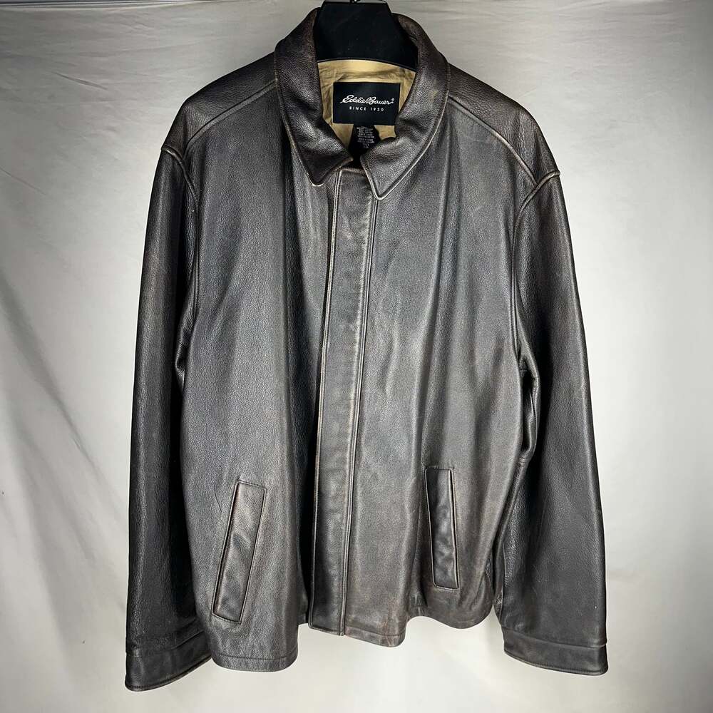Eddie Bauer Men's Vintage Leather Bomber Jacket, Dark Brown, Size XXL